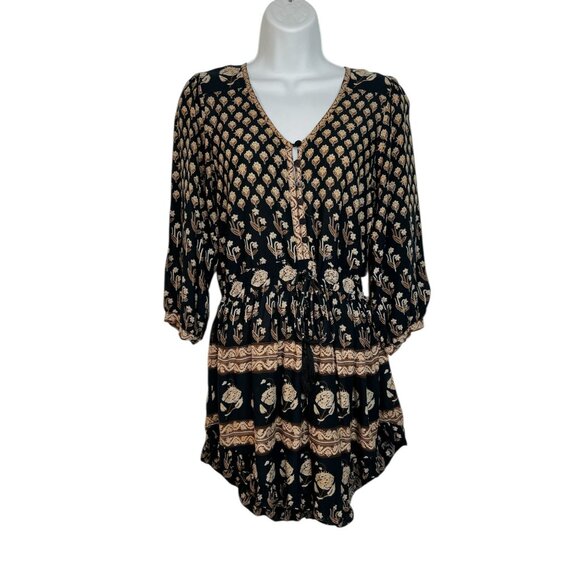 SPELL Bohemian Royale Playdress Charcoal Black Brown Paisley Floral Mini XS - Picture 7 of 16